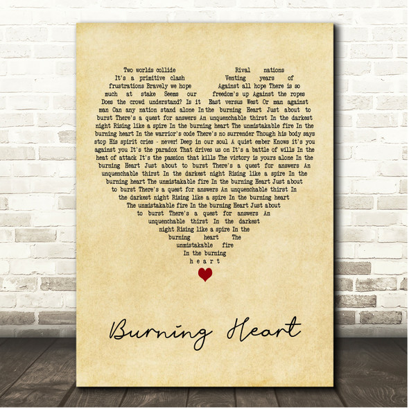 Survivor Burning Heart Vintage Heart Song Lyric Print