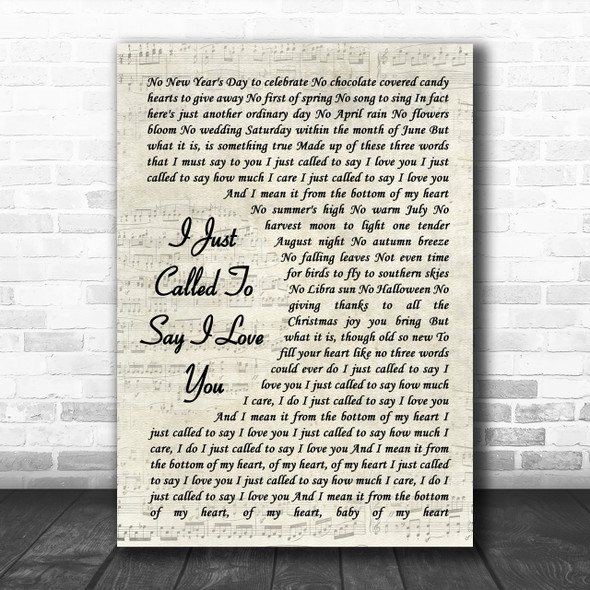 Stevie Wonder I Just Called To Say I Love You Song Lyric Vintage Script Music Wall Art Print