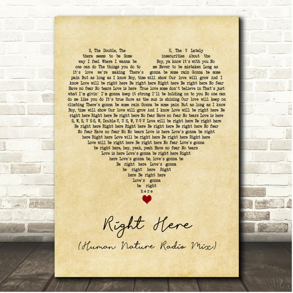 SWV Right Here (Human Nature Radio Mix) Vintage Heart Song Lyric Print