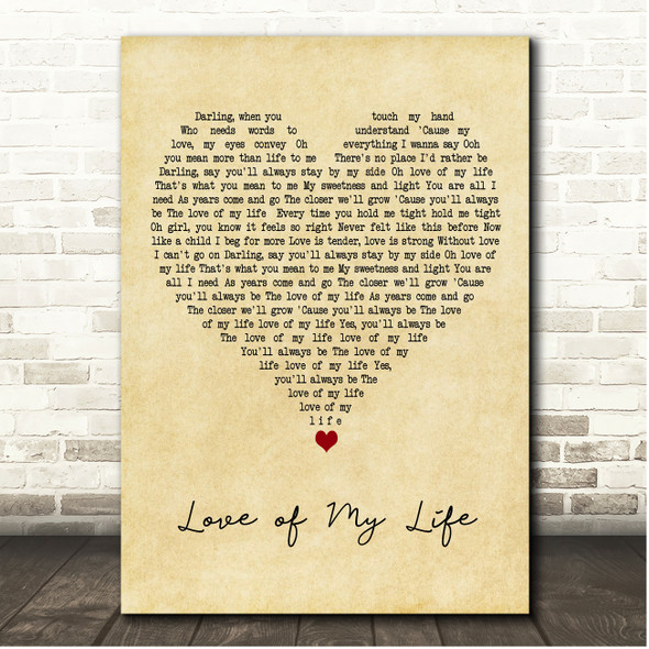 The Dooleys Love of My Life Vintage Heart Song Lyric Print