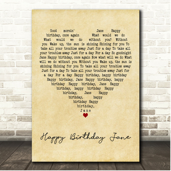 The Enemy Happy Birthday Jane Vintage Heart Song Lyric Print