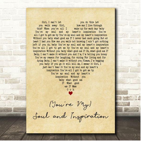 The Righteous Brothers (Youre My) Soul and Inspiration Vintage Heart Song Lyric Print