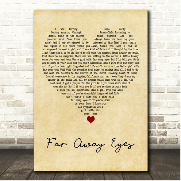 The Rolling Stones Far Away Eyes Vintage Heart Song Lyric Print