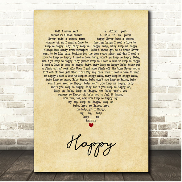 The Rolling Stones Happy Vintage Heart Song Lyric Print