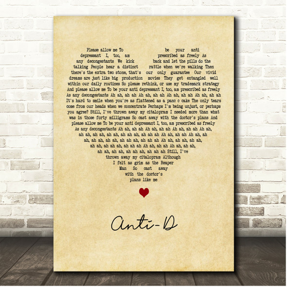 The Wombats Anti-D Vintage Heart Song Lyric Print