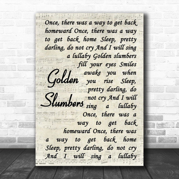 The Beatles Golden Slumbers Vintage Script Song Lyric Music Wall Art Print