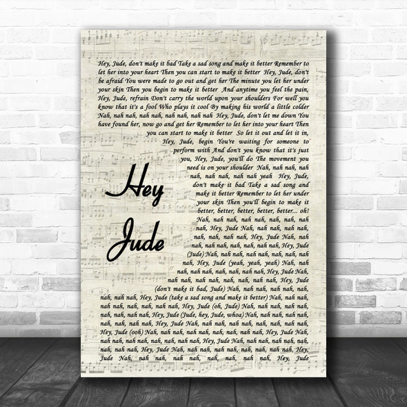 The Beatles Hey Jude Song Lyric Music Wall Art Print