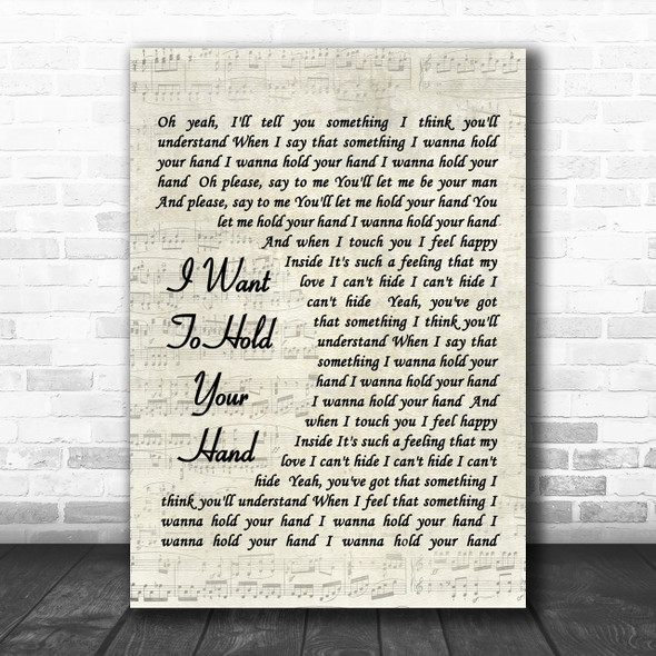 The Beatles I Want To Hold Your Hand Song Lyric Music Wall Art Print