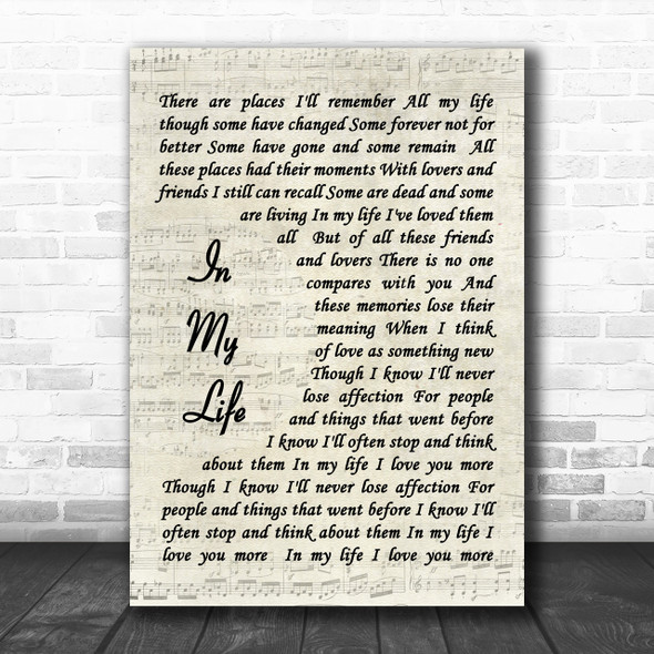 The Beatles In My Life Song Lyric Music Wall Art Print