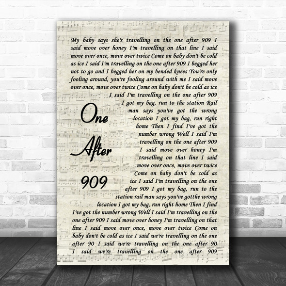 The Beatles One After 909 Vintage Script Song Lyric Music Wall Art Print