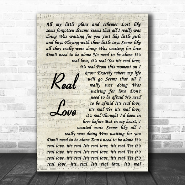 The Beatles Real Love Song Lyric Vintage Script Music Wall Art Print
