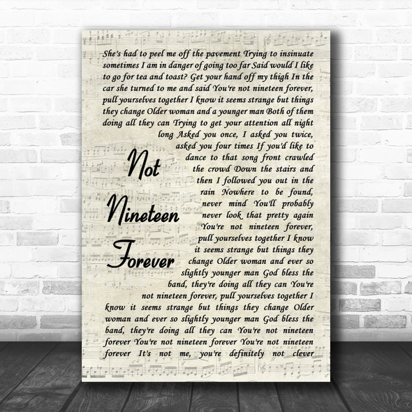 The Courteeners Not Nineteen Forever Song Lyric Vintage Script Music Wall Art Print