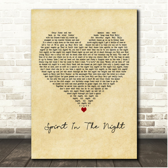 Bruce Springsteen Spirit In The Night Vintage Heart Song Lyric Print
