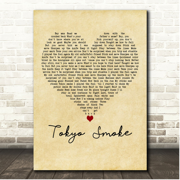 Cage The Elephant Tokyo Smoke Vintage Heart Song Lyric Print