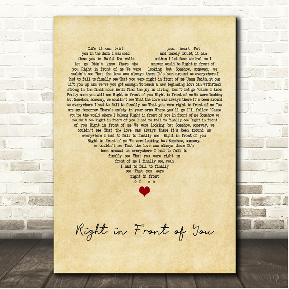 Céline Dion Right in Front of You Vintage Heart Song Lyric Print