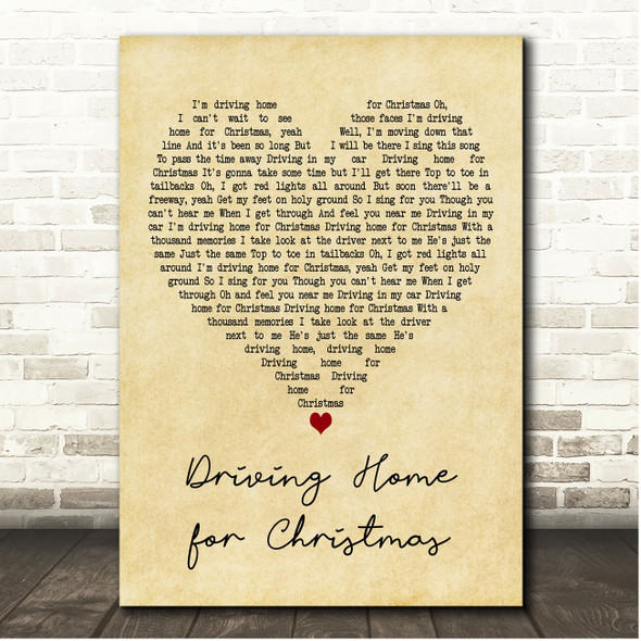 Chris Rea Driving Home for Christmas Vintage Heart Song Lyric Print