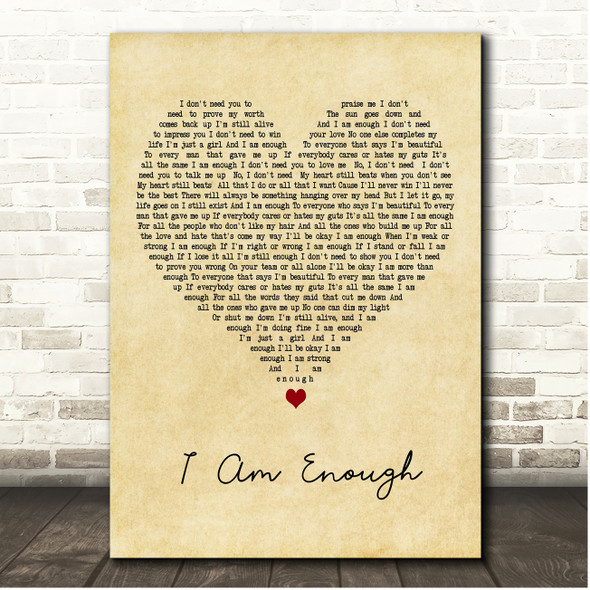 Cimorelli I Am Enough# Vintage Heart Song Lyric Print