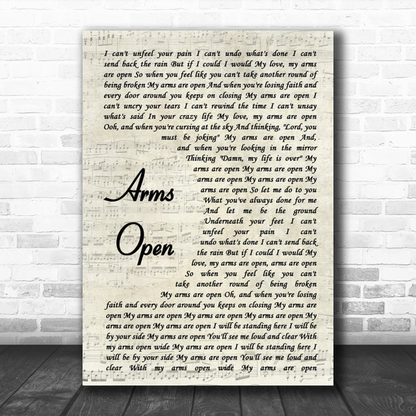 The Script Arms Open Song Lyric Vintage Script Music Wall Art Print