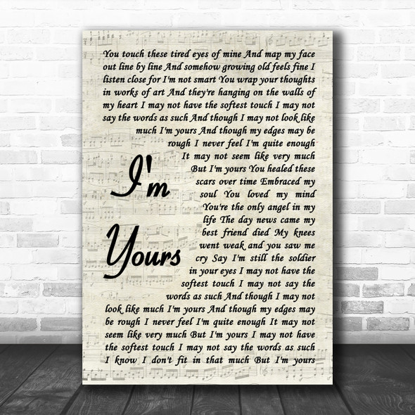 The Script I'm Yours Vintage Script Song Lyric Music Wall Art Print