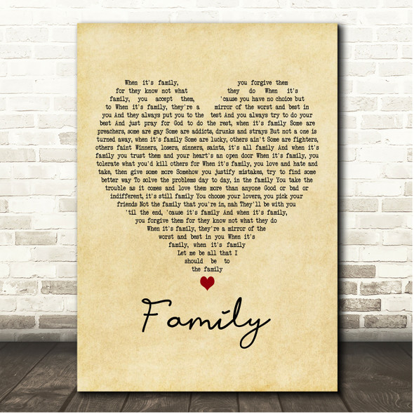 Dolly Parton Family Vintage Heart Song Lyric Print