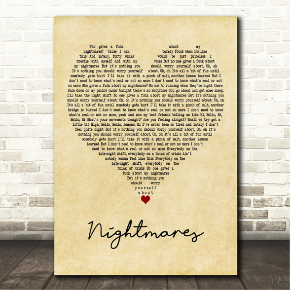 easy life Nightmares Vintage Heart Song Lyric Print