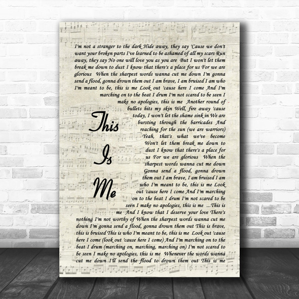 This Is Me The Greatest Showman Song Lyric Vintage Script Music Wall Art Print