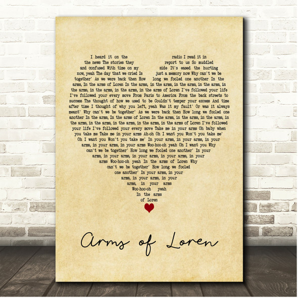 E'voke Arms of Loren Vintage Heart Song Lyric Print