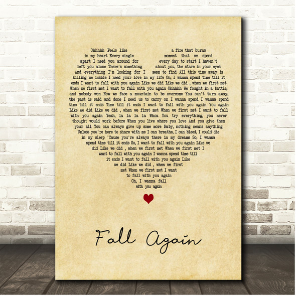 Glenn Lewis Fall Again Vintage Heart Song Lyric Print