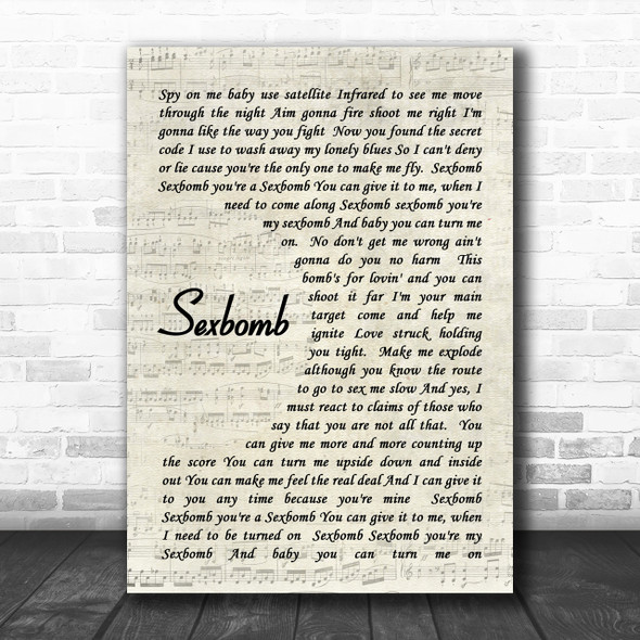 Tom Jones Sexbomb Vintage Script Song Lyric Music Wall Art Print