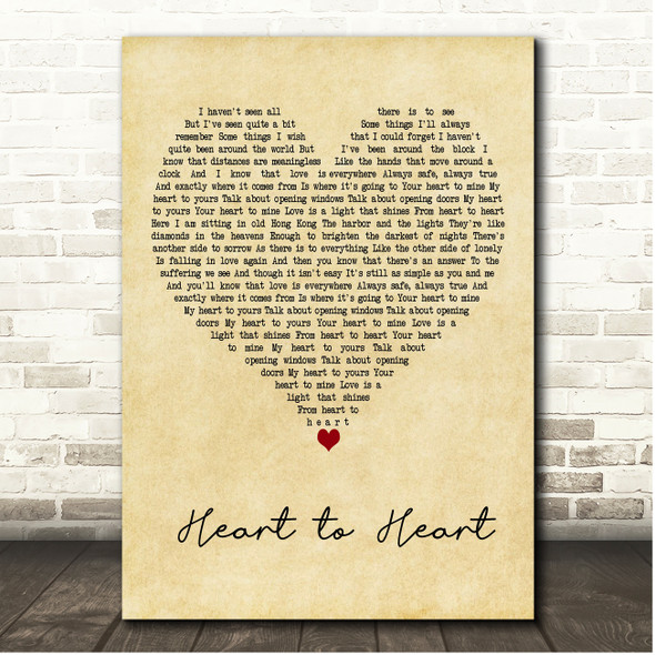 John Denver Heart To Heart Vintage Heart Song Lyric Print