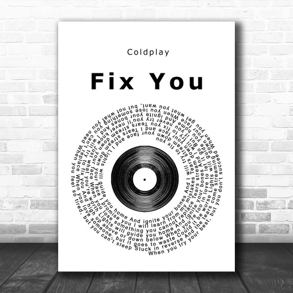 Coldplay Fix You Vinyl Record Song Lyric Music Wall Art Print