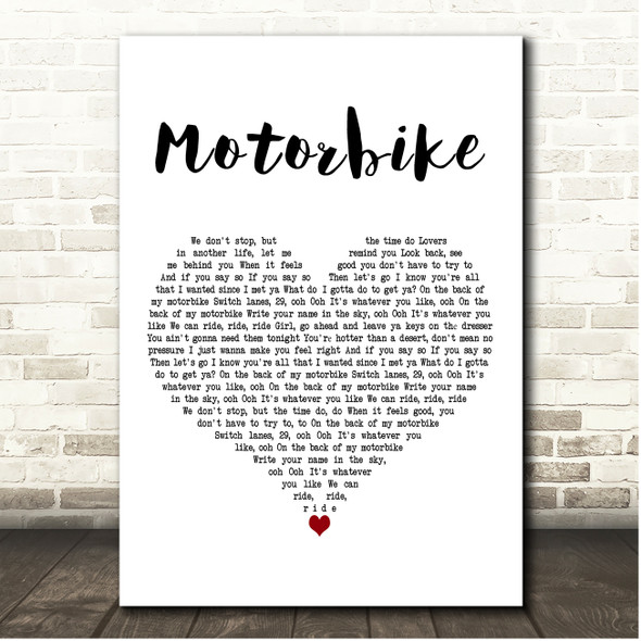 Leon Bridges Motorbike White Heart Song Lyric Print