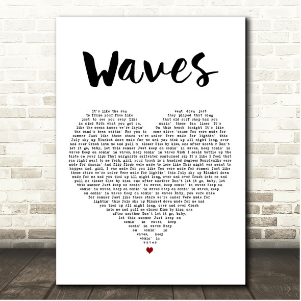 Luke Bryan Waves White Heart Song Lyric Print