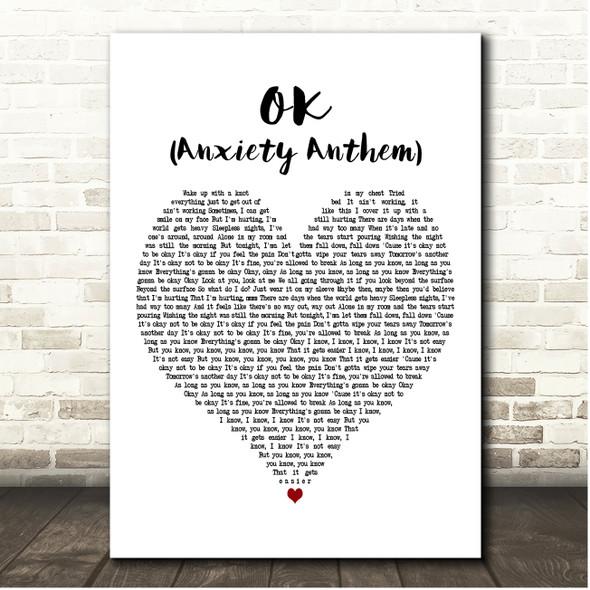 Mabel OK (Anxiety Anthem) White Heart Song Lyric Print