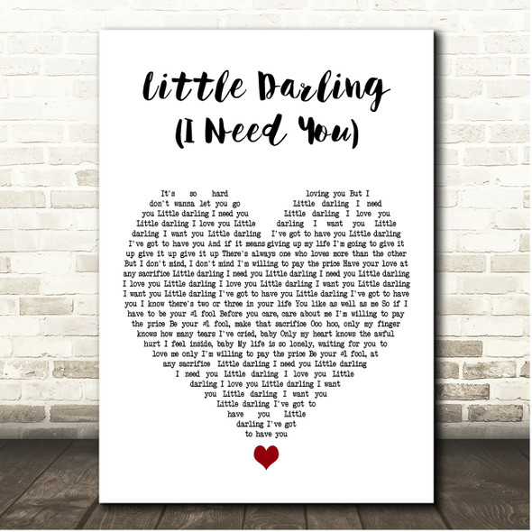 Marvin Gaye Little Darling (I Need You) White Heart Song Lyric Print