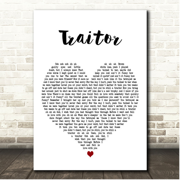 Olivia Rodrigo Traitor White Heart Song Lyric Print