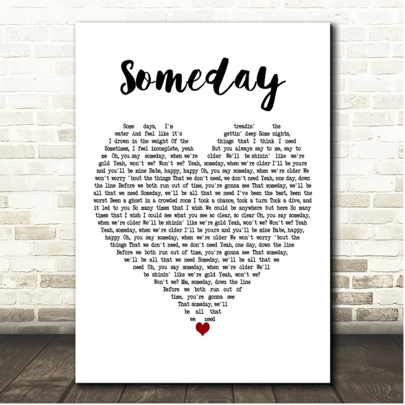 OneRepublic Someday White Heart Song Lyric Print