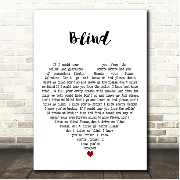 Placebo Blind White Heart Song Lyric Print