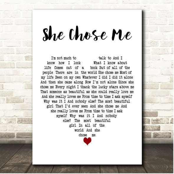 Randy Newman She Chose Me White Heart Song Lyric Print