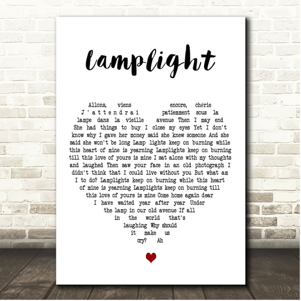 Bee Gees Lamplight White Heart Song Lyric Print