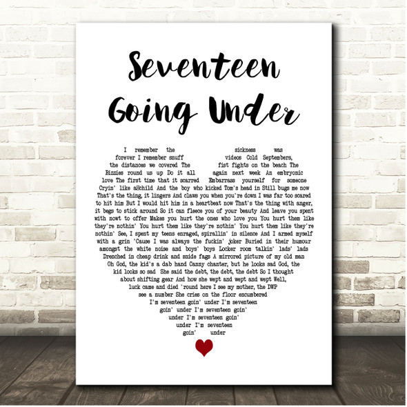 Sam Fender Seventeen Going Under White Heart Song Lyric Print