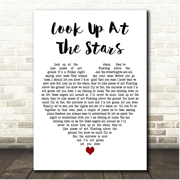 Shawn Mendes Look Up At The Stars White Heart Song Lyric Print