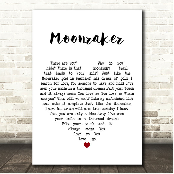 Shirley Bassey Moonraker White Heart Song Lyric Print