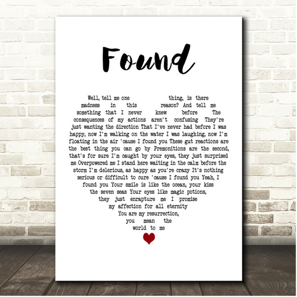 The Beloved Found White Heart Song Lyric Print