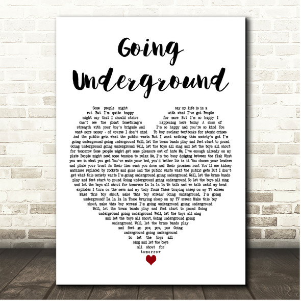 The Jam Going Underground White Heart Song Lyric Print