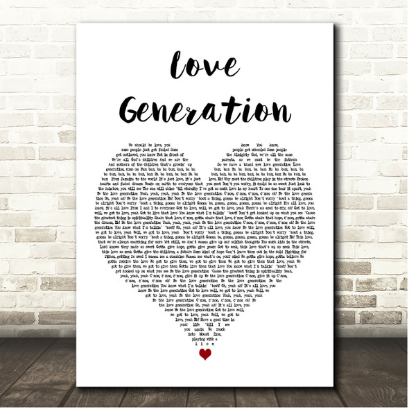 Bob Sinclar Love Generation White Heart Song Lyric Print