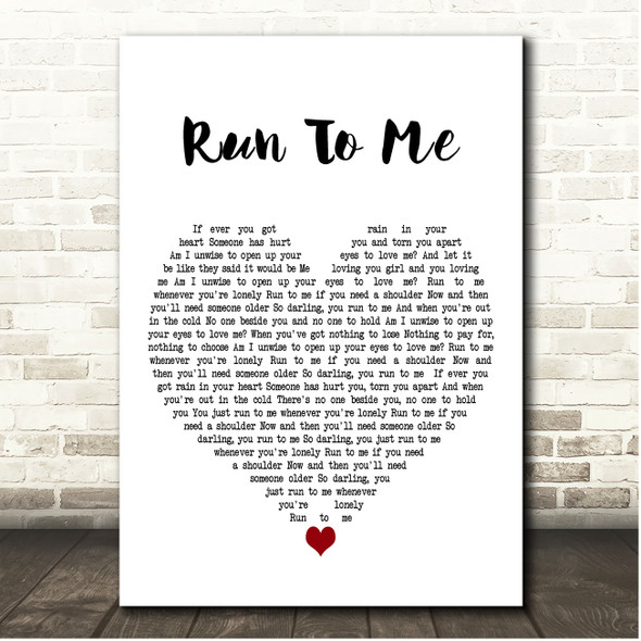 Dionne Warwick Run To Me White Heart Song Lyric Print