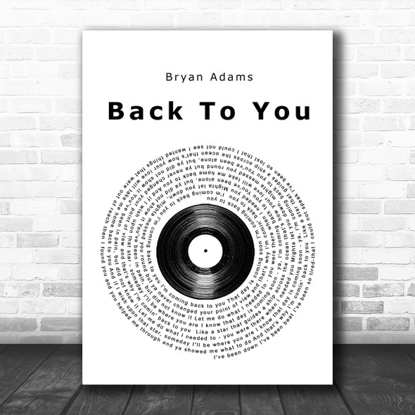 Bryan Adams Back To You Vinyl Record Song Lyric Music Wall Art Print