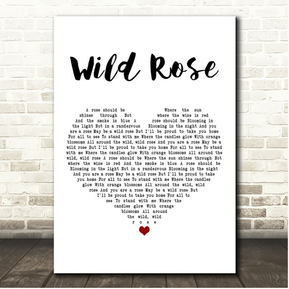 Jim Reeves Wild Rose White Heart Song Lyric Print