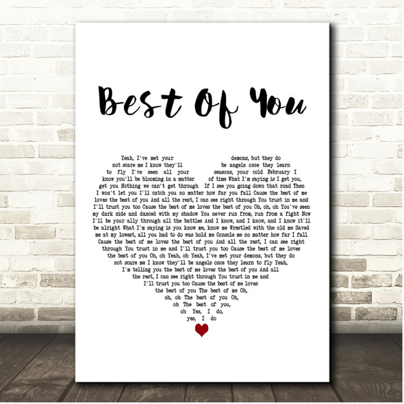 Andy Grammer Best Of You White Heart Song Lyric Print